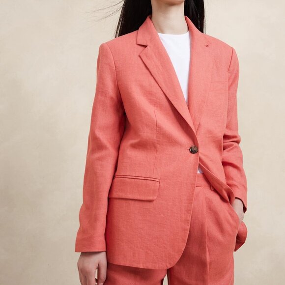 Banana Republic Lina Relaxed Linen Blazer Coral size 20 - Picture 1 of 13